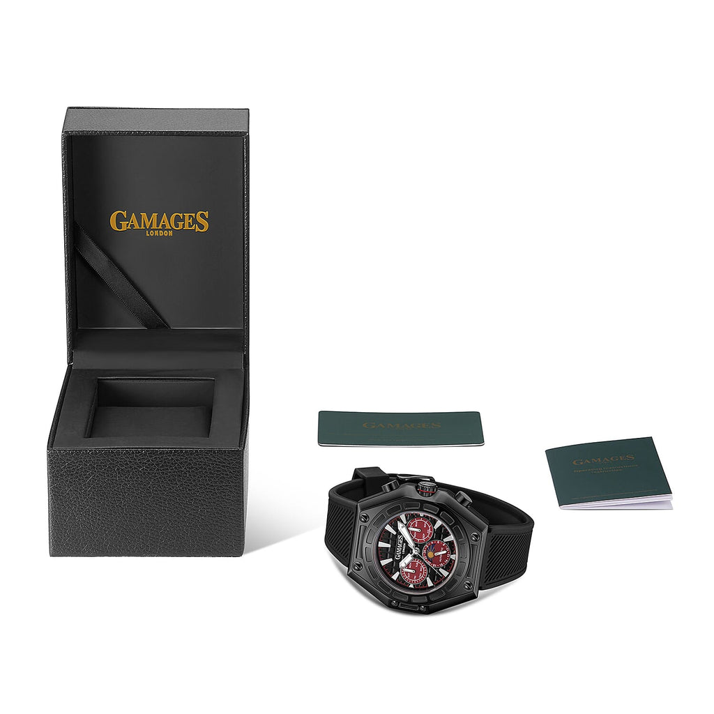 Gamages Of London Limited Edition Hand Assembled Vault Automatic 3 ATM Water Resistant Watch with Black Strap