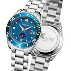 GAMAGES OF LONDON Vibrant Sports Automatic Movement Blue Dial Water Resistant Watch with Silver Colour Chain Strap
