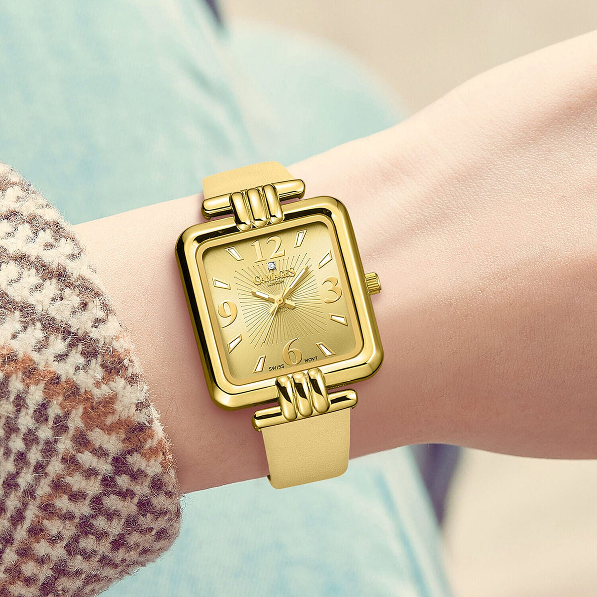 GAMAGES OF LONDON Limited Edition Mermaid Diamond Swiss Quartz Movement, Water Resistant Ladies Watch in Gold Dial and Gold Leather Strap 7384810 2
