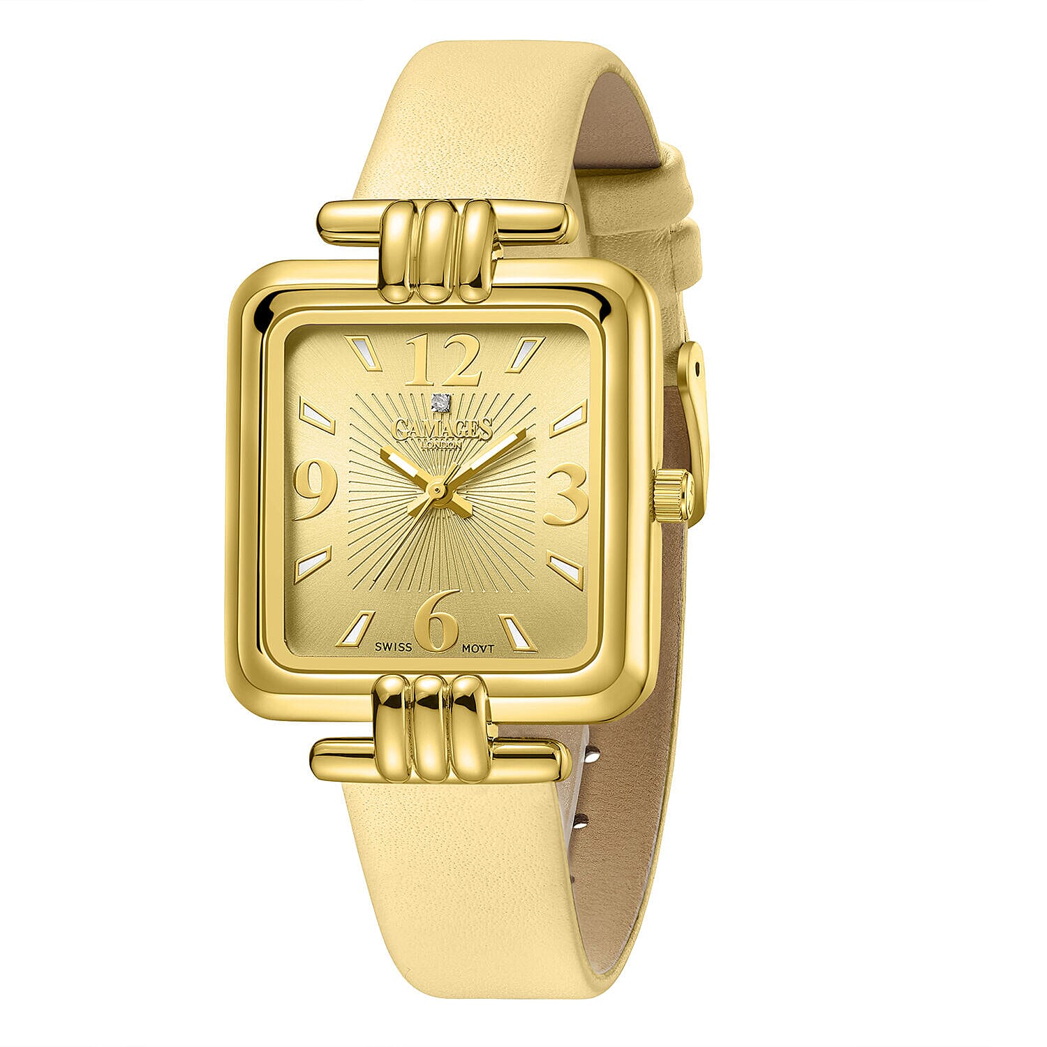 GAMAGES OF LONDON Limited Edition Mermaid Diamond Swiss Quartz Movement, Water Resistant Ladies Watch in Gold Dial and Gold Leather Strap 7384810 3