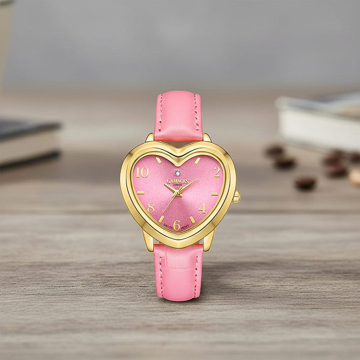 GAMAGES OF LONDON Limited Edition Pure Heart Diamond in Gold Pink Quartz Watch with Stainless Steel - 5 Year Warranty 8215062 2