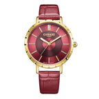 GAMAGES OF LONDON Limited Edition Radiant Diamond Swiss Movement Raspberry Gold Dial Water Resistant Watch with Raspberry Leather Strap