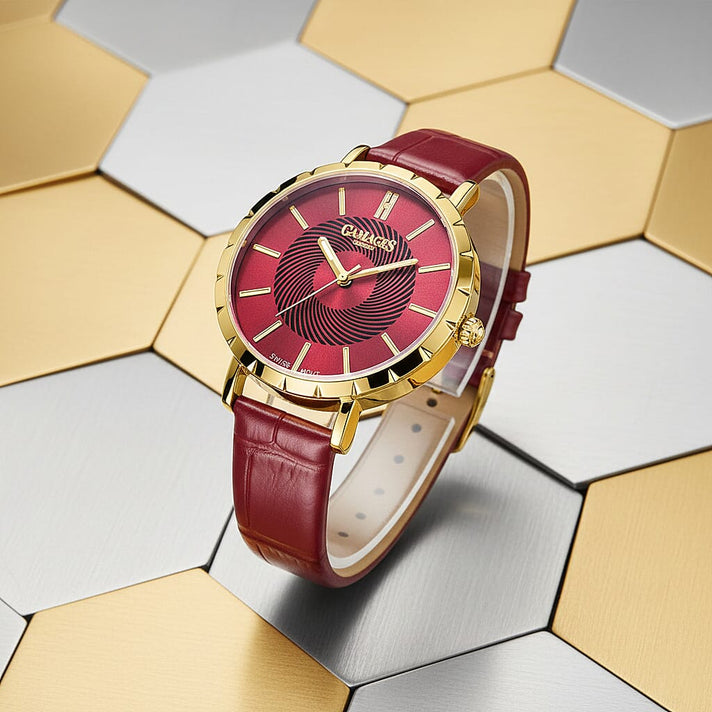 GAMAGES OF LONDON Limited Edition Radiant Diamond Swiss Movement Raspberry Gold Dial Water Resistant Watch with Raspberry Leather Strap 7270475 2