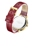 GAMAGES OF LONDON Limited Edition Radiant Diamond Swiss Movement Raspberry Gold Dial Water Resistant Watch with Raspberry Leather Strap