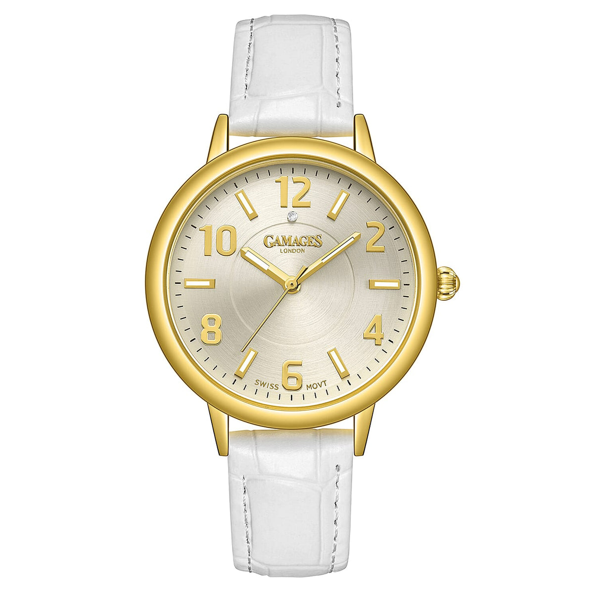 GAMAGES OF LONDON Mantua Diamond Swiss Quartz Movement Water Resistant Ladies Watch with Bone White Leather Strap 7544838 0