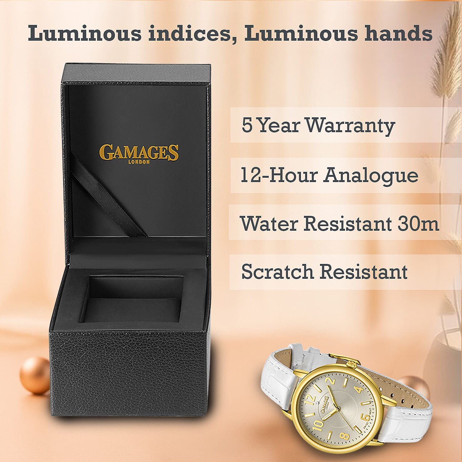 GAMAGES OF LONDON Mantua Diamond Swiss Quartz Movement Water Resistant Ladies Watch with Bone White Leather Strap 7544838 2