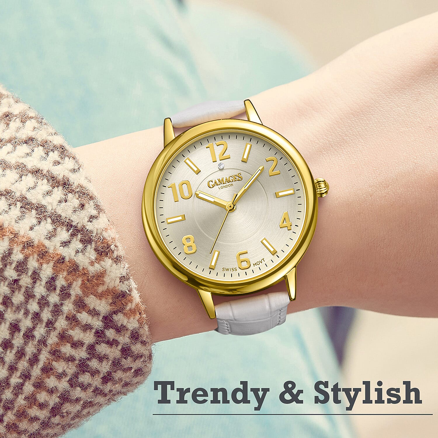 GAMAGES OF LONDON Mantua Diamond Swiss Quartz Movement Water Resistant Ladies Watch with Bone White Leather Strap 7544838 4