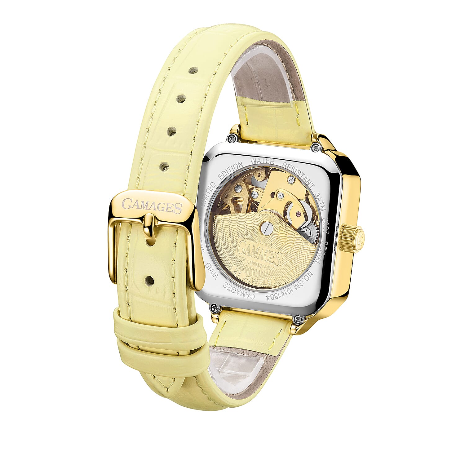 GAMAGES OF LONDON Skeleton Oasis Ladies Automatic Movement Gold Dial Water Resistant Watch with Gold Leather Strap 8892647 2