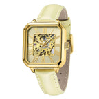 Gamages Of London Skeleton Oasis Ladies Automatic Movement Gold Dial Water Resistant Watch with Gold Leather Strap