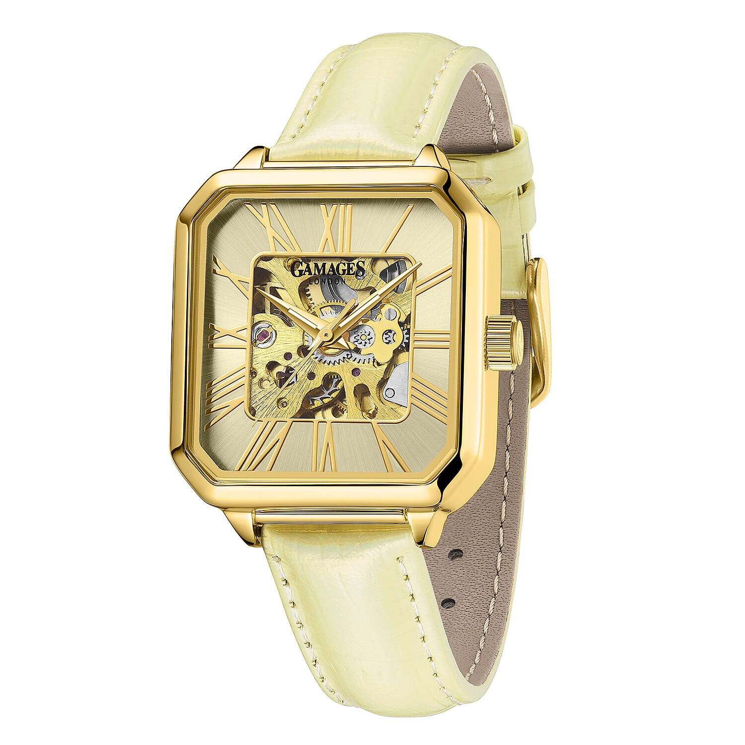 GAMAGES OF LONDON Skeleton Oasis Ladies Automatic Movement Gold Dial Water Resistant Watch with Gold Leather Strap 8892647 3