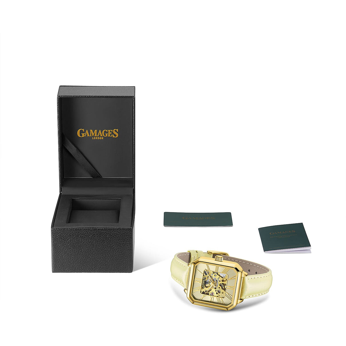 GAMAGES OF LONDON Skeleton Oasis Ladies Automatic Movement Gold Dial Water Resistant Watch with Gold Leather Strap 8892647 4
