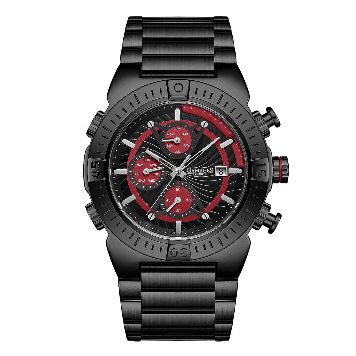 GAMAGES OF LONDON Sports Pacer Automatic Movement Black Dial Water Resistant Watch with Rose Gold Colour Chain Strap 7078554 0