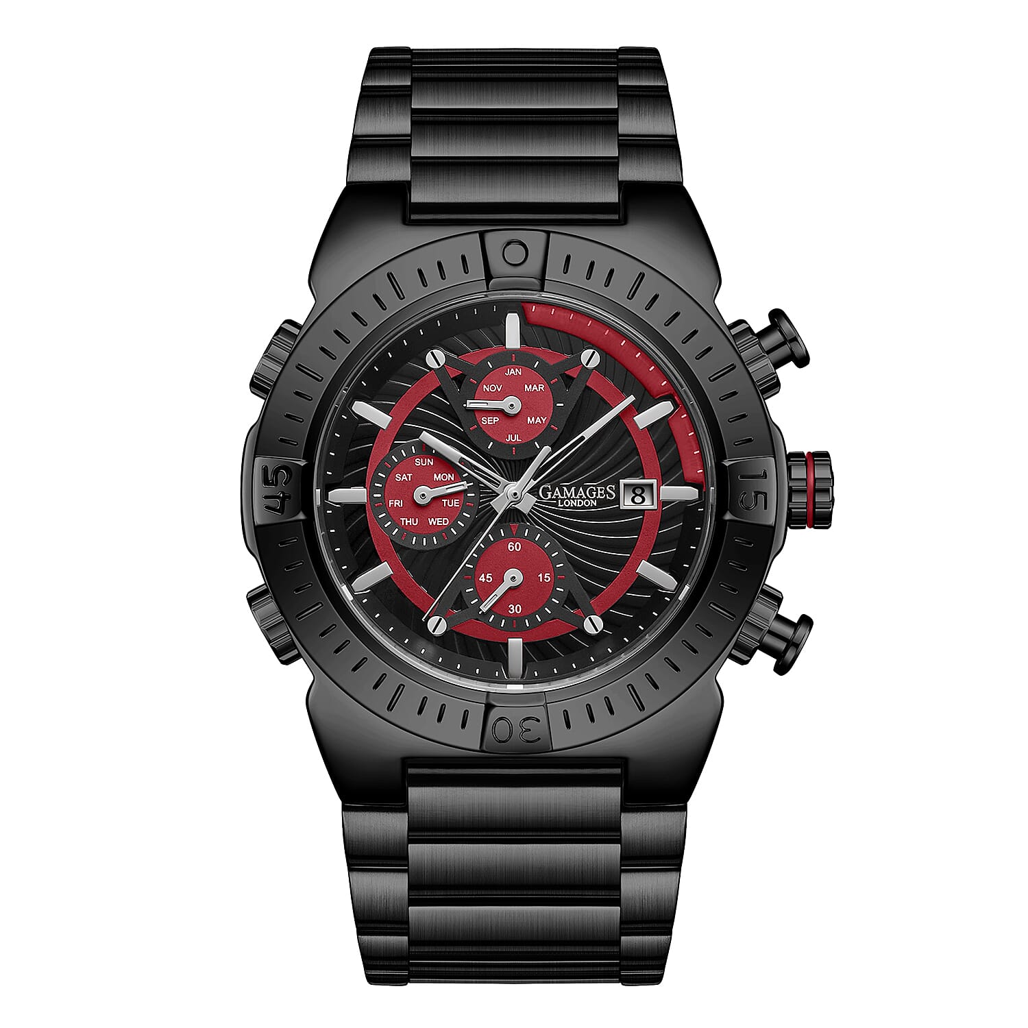 GAMAGES OF LONDON Sports Pacer Automatic Movement Black Dial Water Resistant Watch with Rose Gold Colour Chain Strap 7078554 0