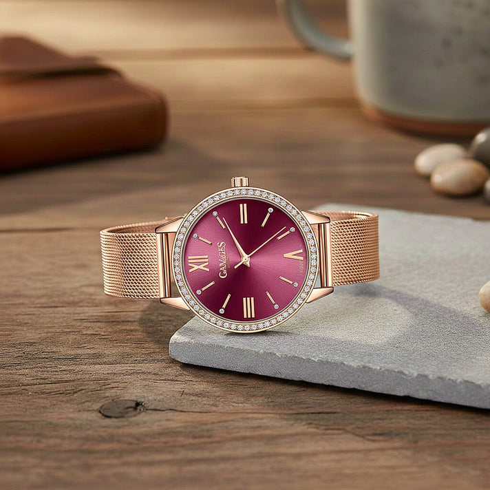 GAMAGES OF LONDON Swiss Movement Midnight Pink Dial Water Resistant Watch in Rose Gold Tone 7839858 2