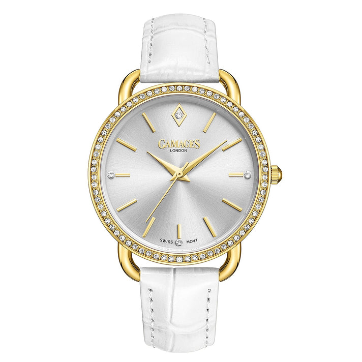 GAMAGES OF LONDON White Dial Crystal Studded Women's Watch - White 7281648 1