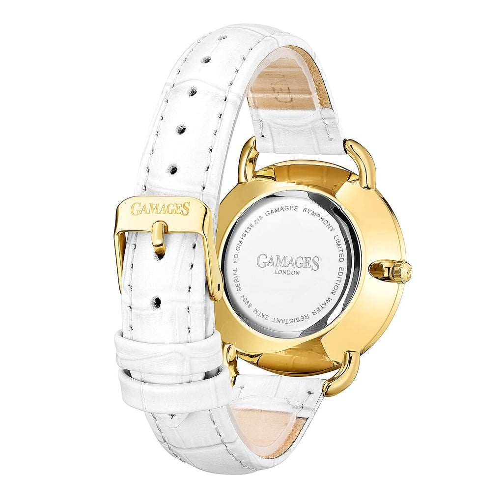 GAMAGES OF LONDON Ladies Symphony Swiss Quartz Movement White Dial Water Resistant Watch with White Colour Strap