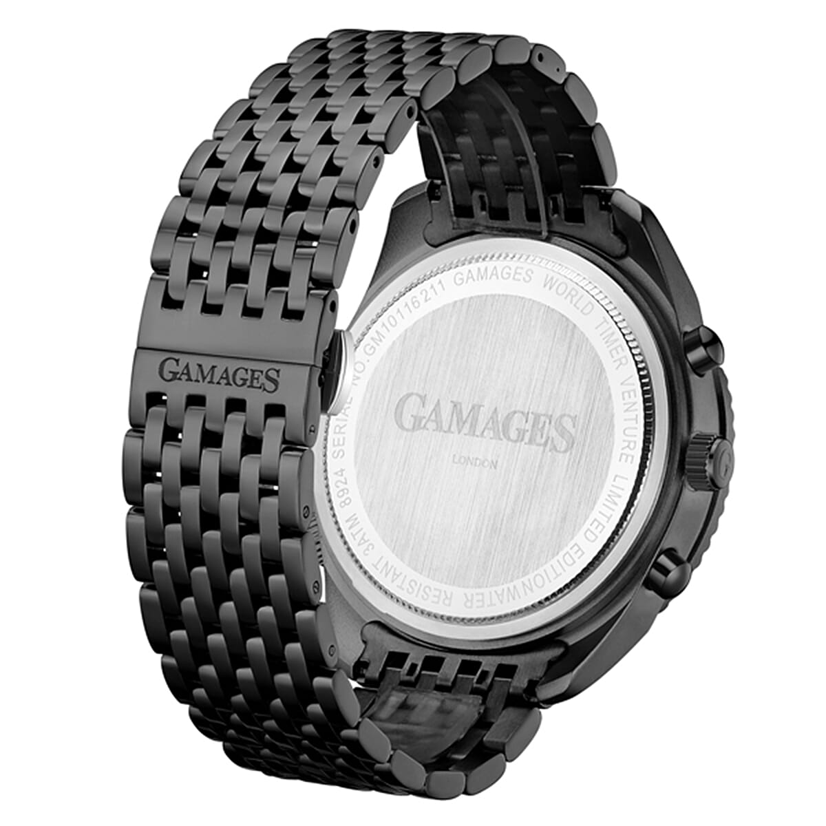 GAMAGES OF LONDON World Timer Venture Automatic Movement Black Dial Water Resistant Watch with Black Colour Chain Strap 6295188 2