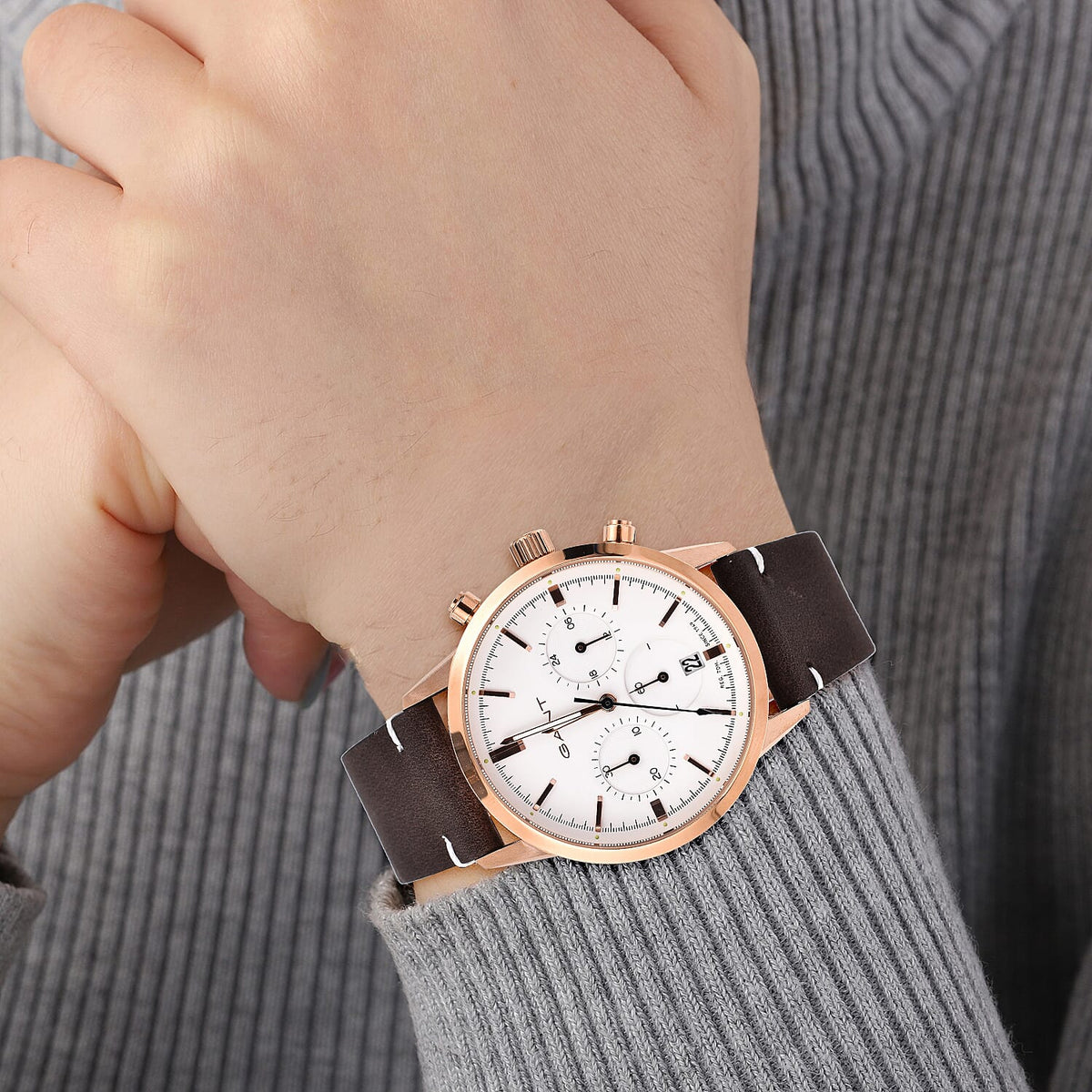 GANT BRADFORD Rose Gold Dial Water Resistant Watch with Brown Leather Strap 7571430 1