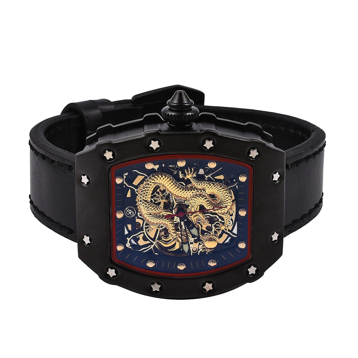 GENOA Automatic Mechanical Movement 3 ATM Water Resistant Watch with Golden Dragon Pattern Dial and Black Leather Strap - Black 6921525 2