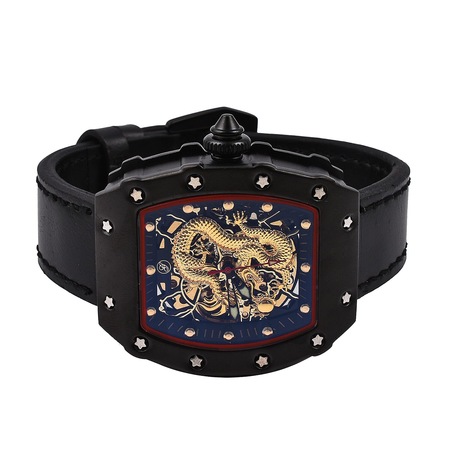 GENOA Automatic Mechanical Movement 3 ATM Water Resistant Watch with Golden Dragon Pattern Dial and Black Leather Strap - Black 6921525 2