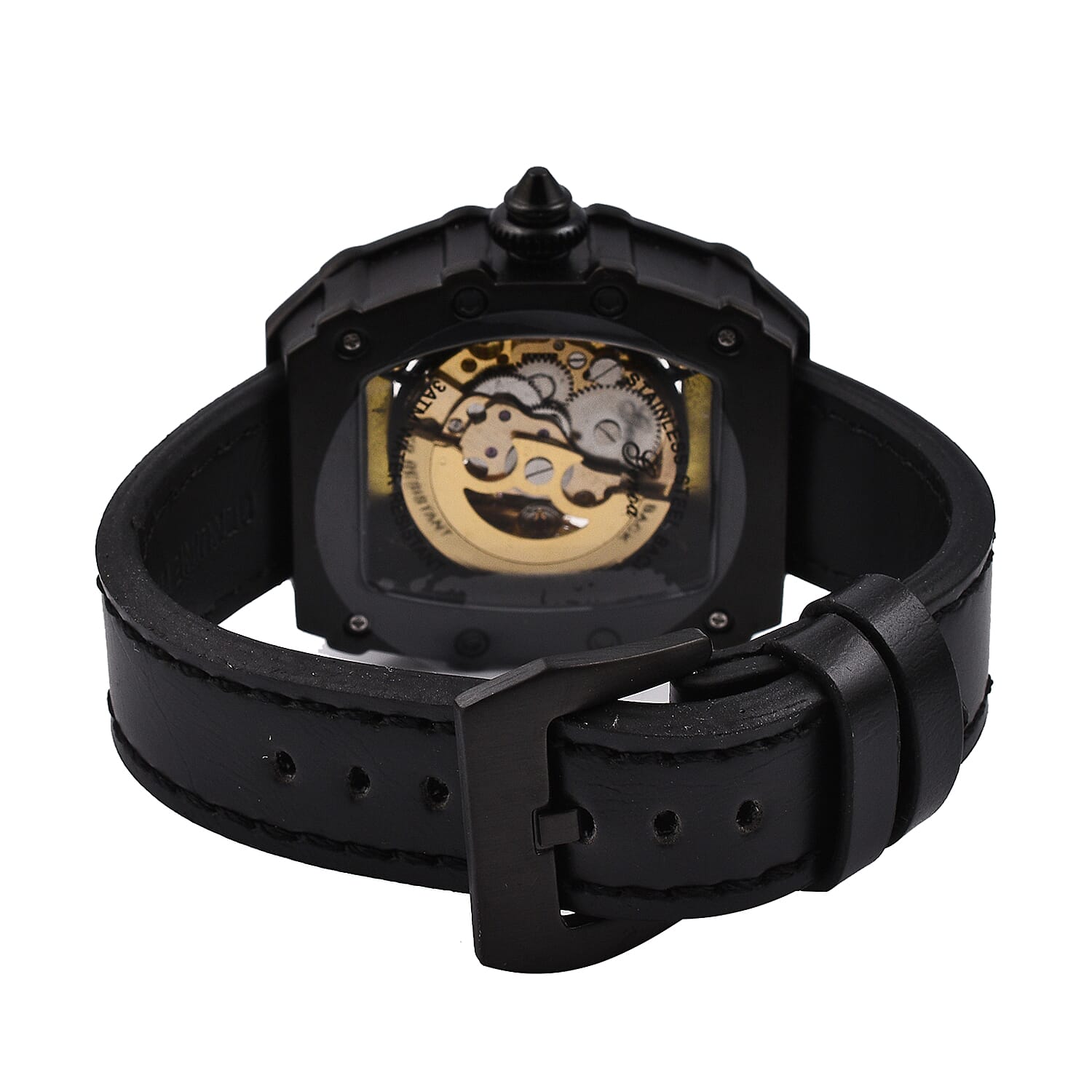 GENOA Automatic Mechanical Movement 3 ATM Water Resistant Watch with Golden Dragon Pattern Dial and Black Leather Strap - Black 6921525 4