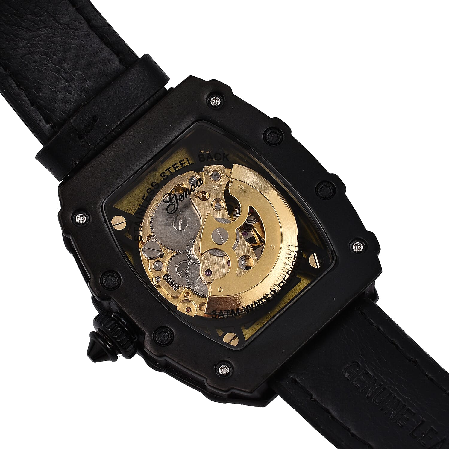 GENOA Automatic Mechanical Movement 3 ATM Water Resistant Watch with Golden Dragon Pattern Dial and Black Leather Strap - Black 6921525 5