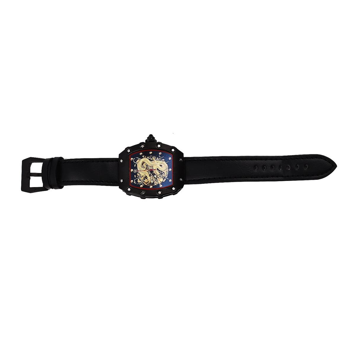 GENOA Automatic Mechanical Movement 3 ATM Water Resistant Watch with Golden Dragon Pattern Dial and Black Leather Strap - Black 6921525 6