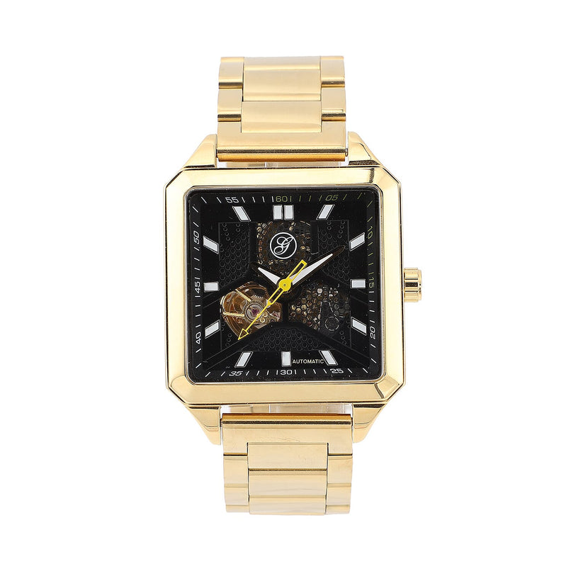 Close Out Deal - GENOA Automatic Movement 5 ATM Water Resistant Watch with Chain Strap and Butterfly Buckle Clasp in Gold Tone with 40x40 mm case