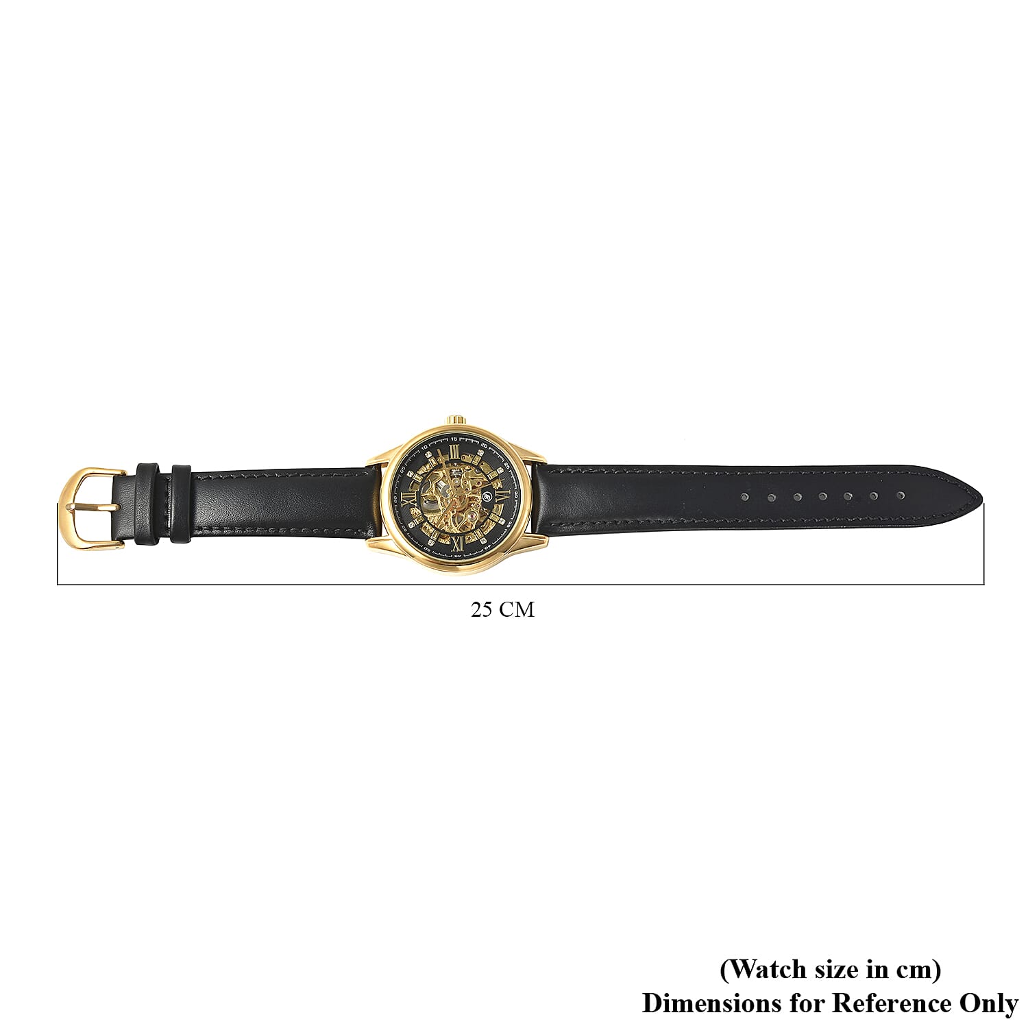 GENOA Automatic Movement Black Dial Yellow Gold Case Crystal Studded 5 ATM Water Resistant Watch with Black Leather Strap 7086848 5