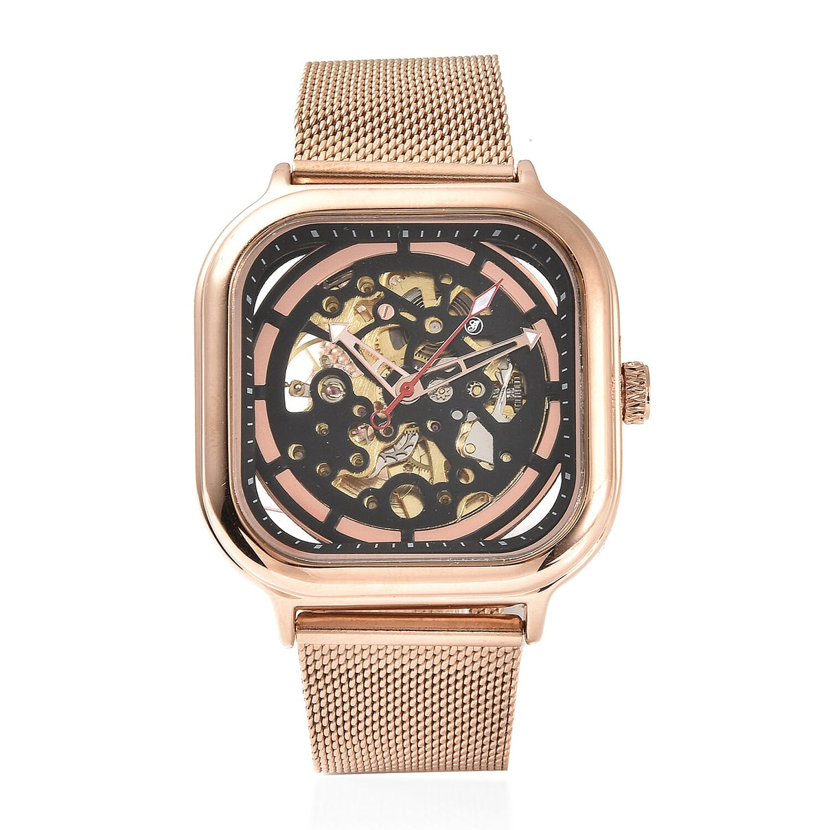 GENOA Automatic Movement Black and Rose Gold Dial 3 ATM Water Resistant Mesh Belt Watch in Rose Gold Tone 6486710 0