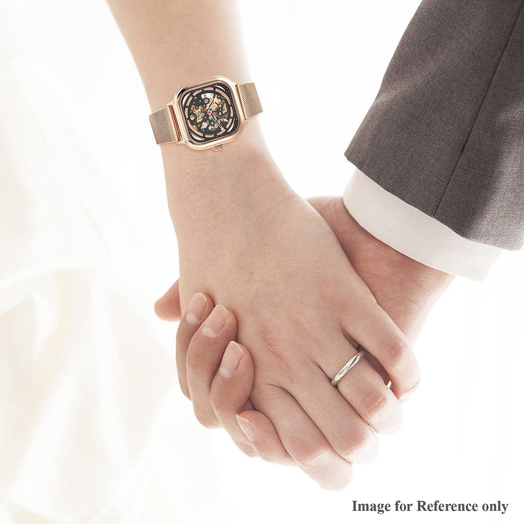 GENOA Automatic Movement Black & Rose Gold Dial 3 ATM Water Resistant Mesh Belt Watch in Rose Gold Tone