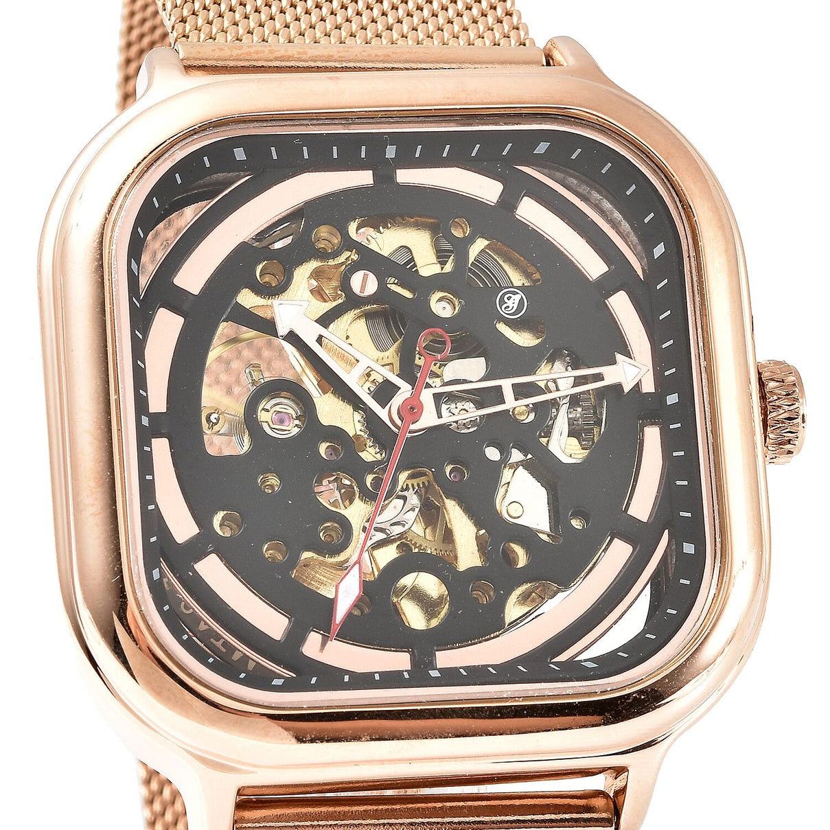 GENOA Automatic Movement Black and Rose Gold Dial 3 ATM Water Resistant Mesh Belt Watch in Rose Gold Tone 6486710 3