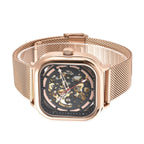 GENOA Automatic Movement Black & Rose Gold Dial 3 ATM Water Resistant Mesh Belt Watch in Rose Gold Tone