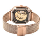 GENOA Automatic Movement Black & Rose Gold Dial 3 ATM Water Resistant Mesh Belt Watch in Rose Gold Tone