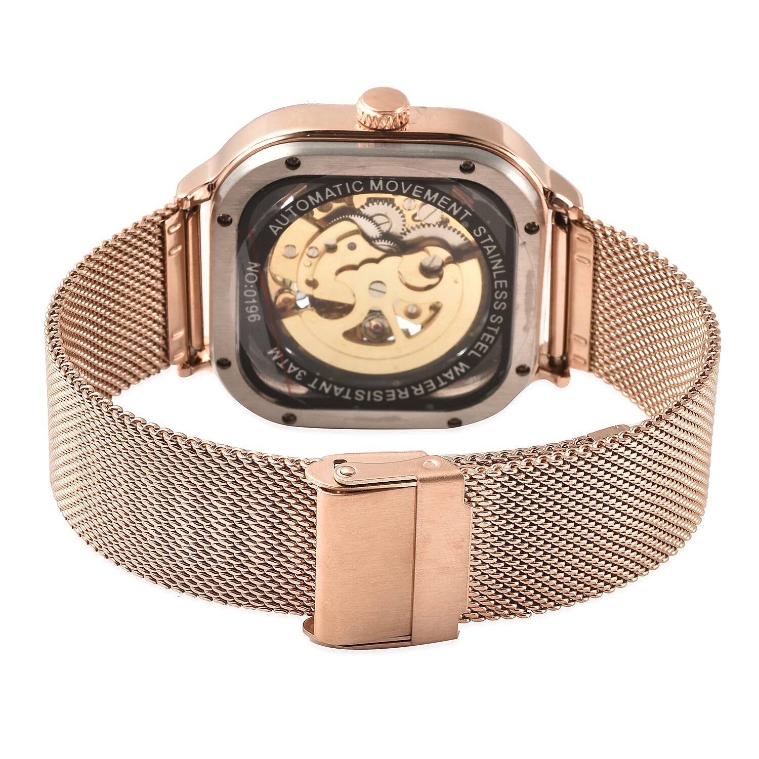 GENOA Automatic Movement Black and Rose Gold Dial 3 ATM Water Resistant Mesh Belt Watch in Rose Gold Tone 6486710 6