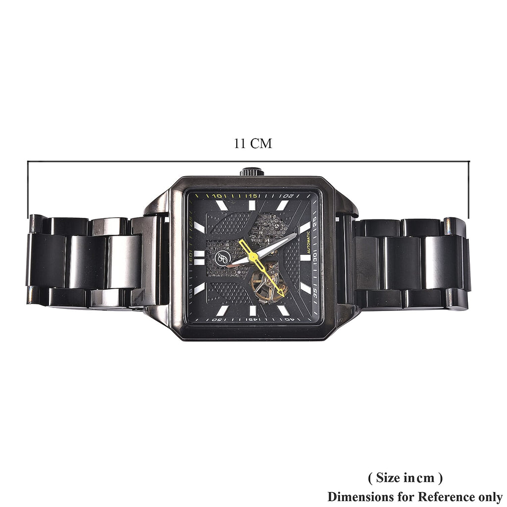 GENOA Automatic Movement 5 ATM Water Resistant Watch with Chain Strap and Butterfly Buckle Clasp in Black Tone