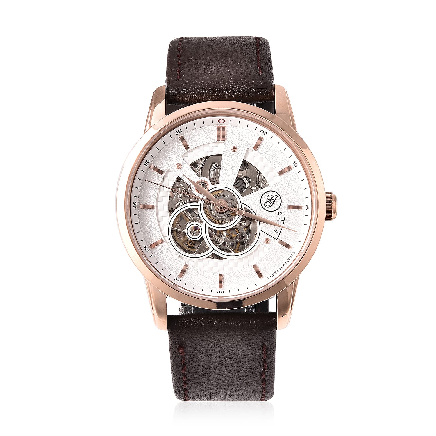 GENOA Classy Mechanical Gold Tone Watch with Brown Leather Strap 6022282 0