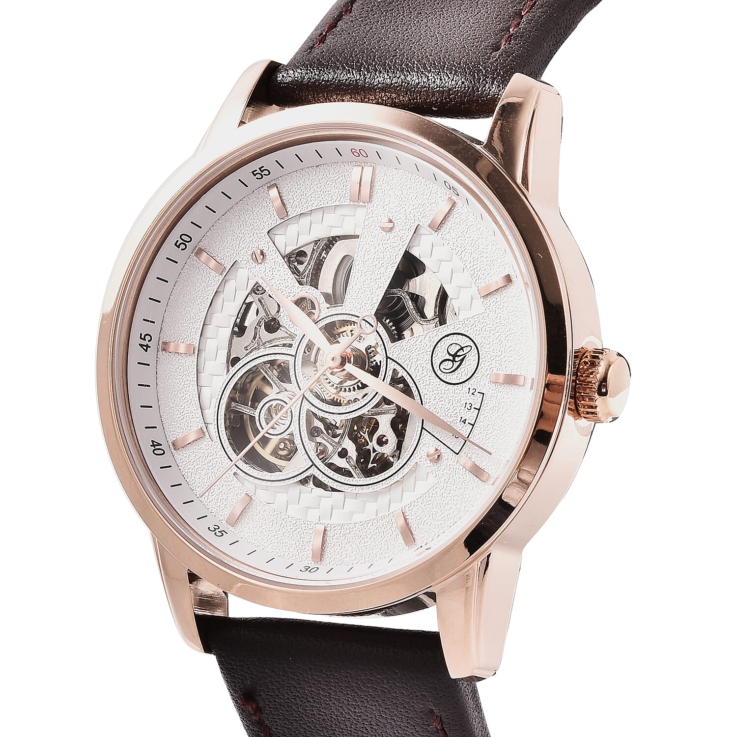 GENOA Classy Mechanical Gold Tone Watch with Brown Leather Strap 6022282 2