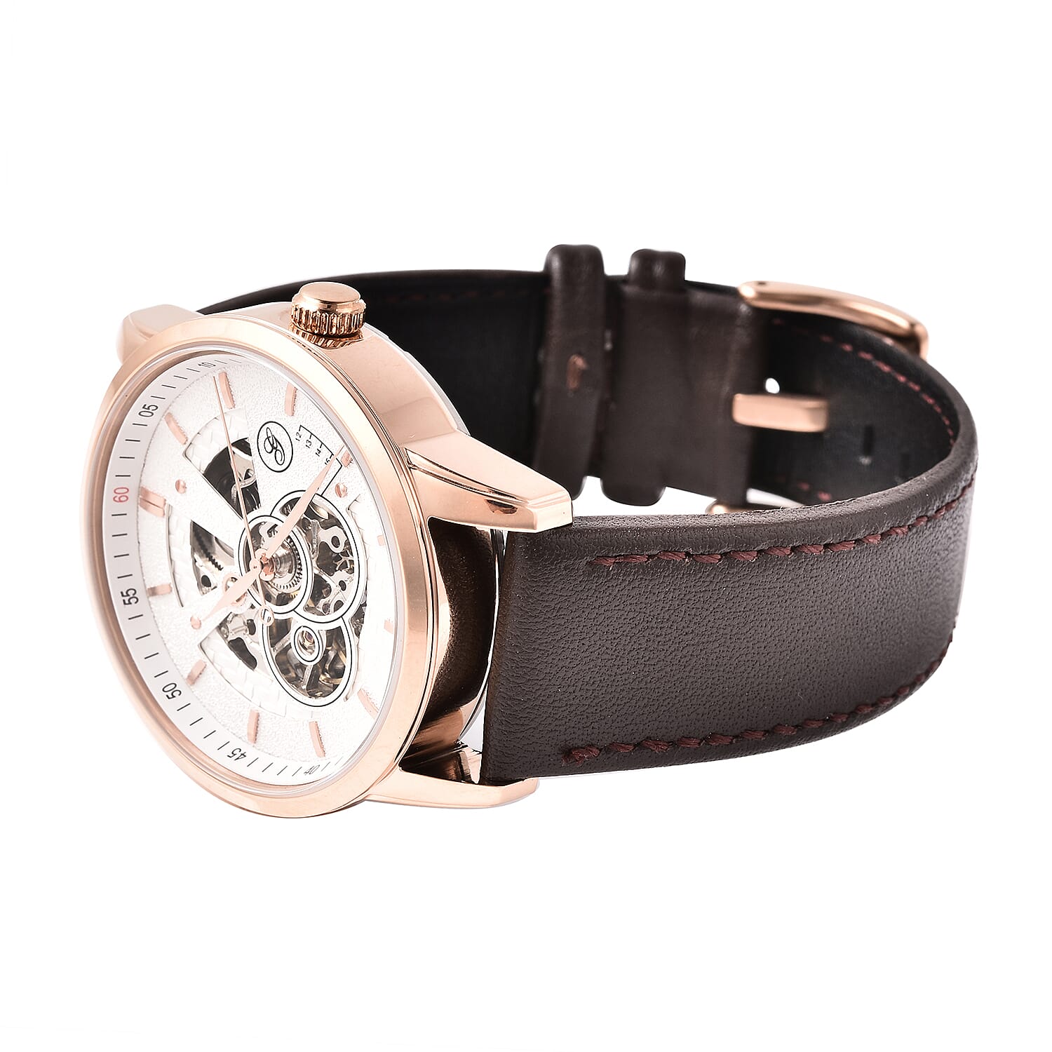 GENOA Classy Mechanical Gold Tone Watch with Brown Leather Strap 6022282 4