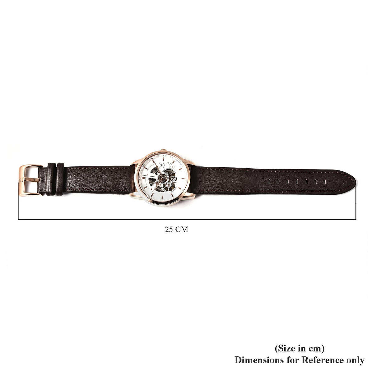GENOA Classy Mechanical Gold Tone Watch with Brown Leather Strap 6022282 5