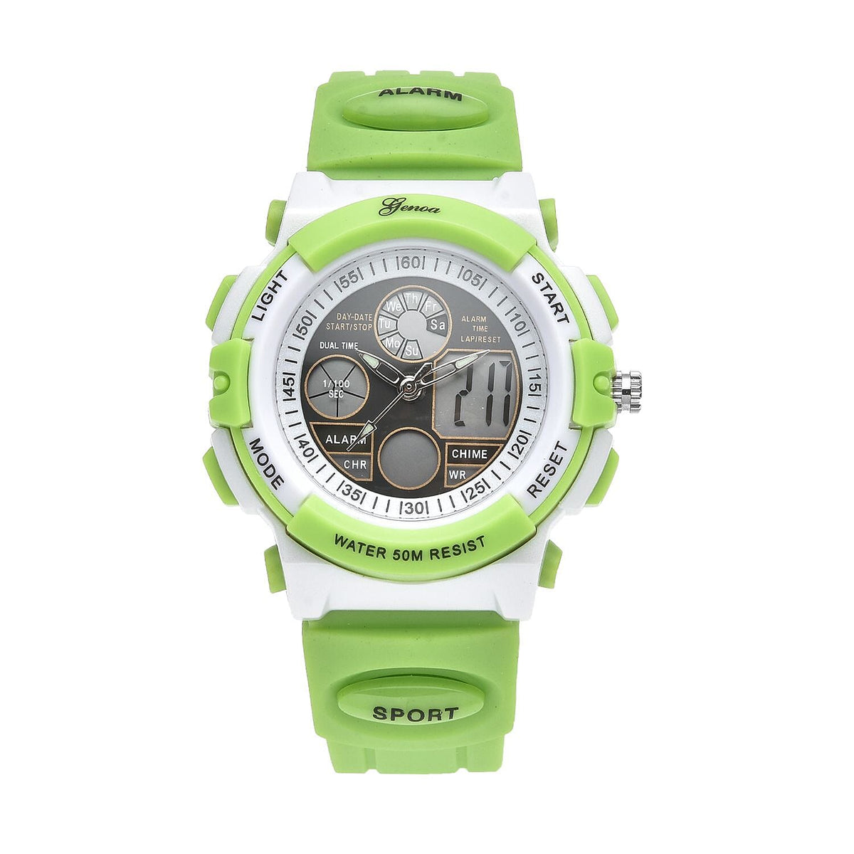 GENOA Japanese Movement and Electronic Movement Black Dial 5 ATM Water Resistant Watch with Green Colour Strap 7329098 0