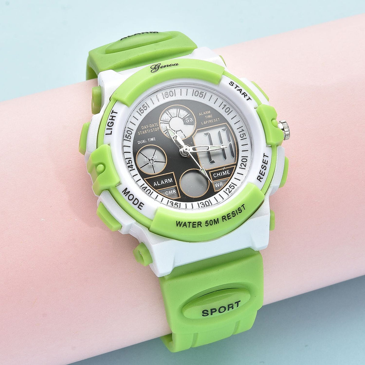GENOA Japanese Movement and Electronic Movement Black Dial 5 ATM Water Resistant Watch with Green Colour Strap 7329098 2