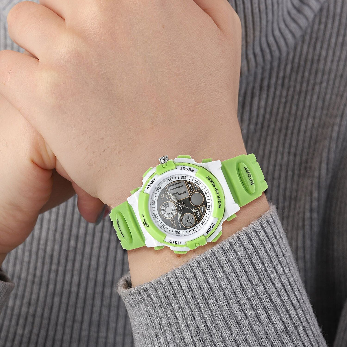 GENOA Japanese Movement and Electronic Movement Black Dial 5 ATM Water Resistant Watch with Green Colour Strap 7329098 3