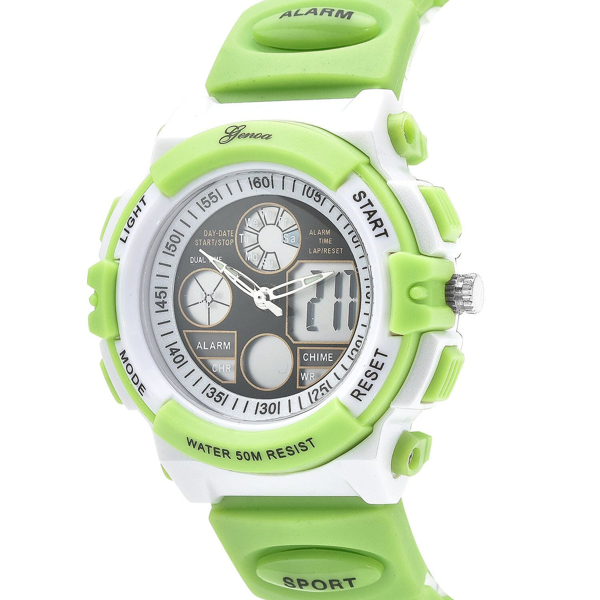 GENOA Japanese Movement and Electronic Movement Black Dial 5 ATM Water Resistant Watch with Green Colour Strap 7329098 4