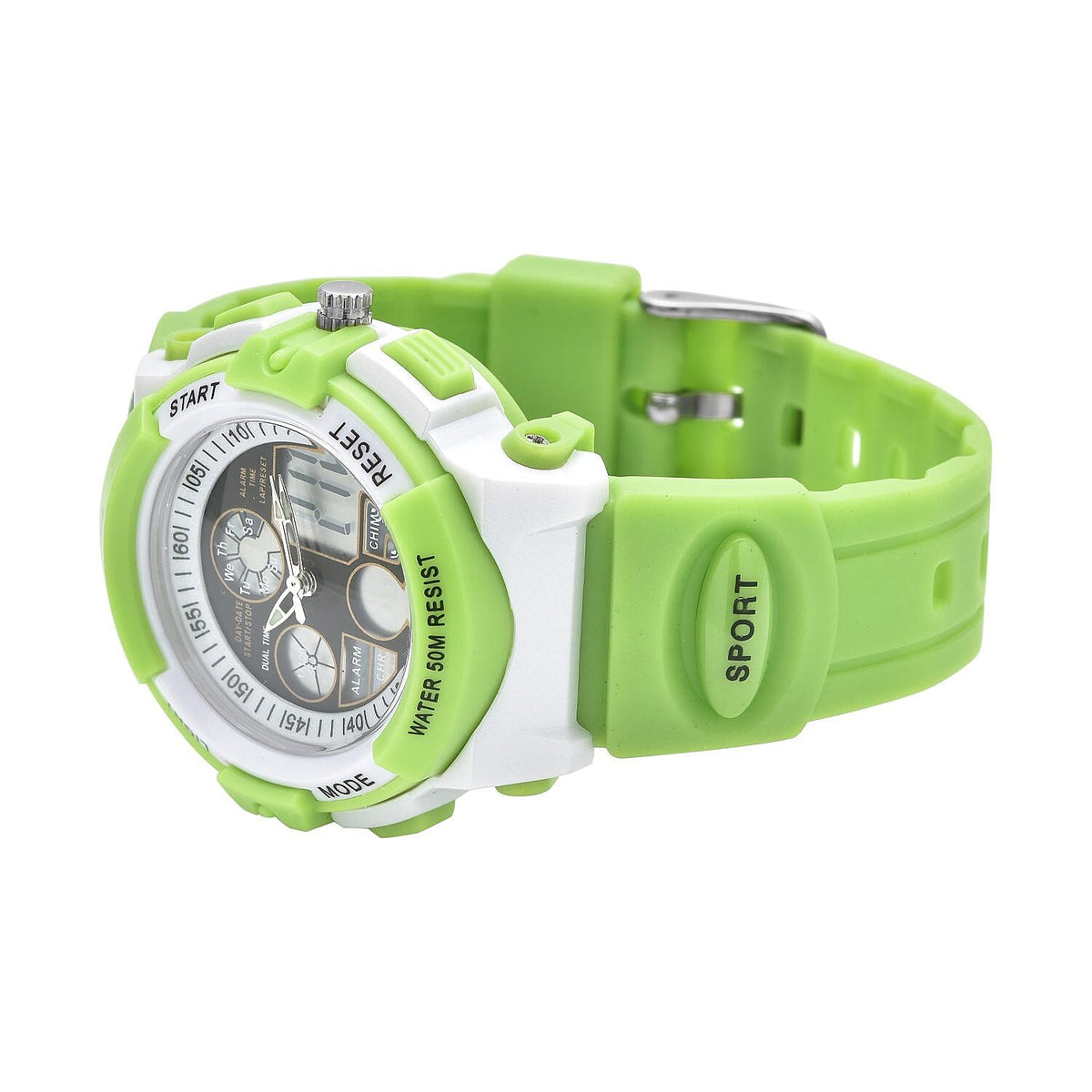 GENOA Japanese Movement and Electronic Movement Black Dial 5 ATM Water Resistant Watch with Green Colour Strap 7329098 5