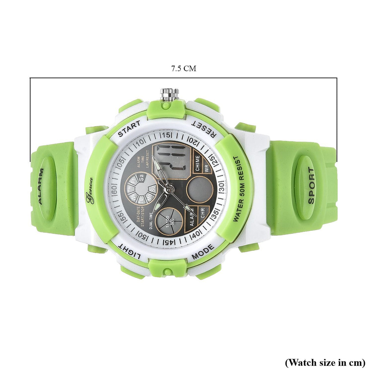 GENOA Japanese Movement and Electronic Movement Black Dial 5 ATM Water Resistant Watch with Green Colour Strap 7329098 7