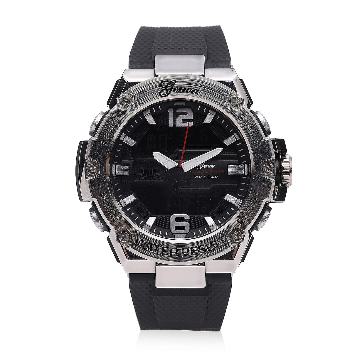GENOA Japanese and Electronic Movement 5 ATM Water Resistant Watch with Stainless Steel Back and Black Faux Leather Strap - Black 6484785 0