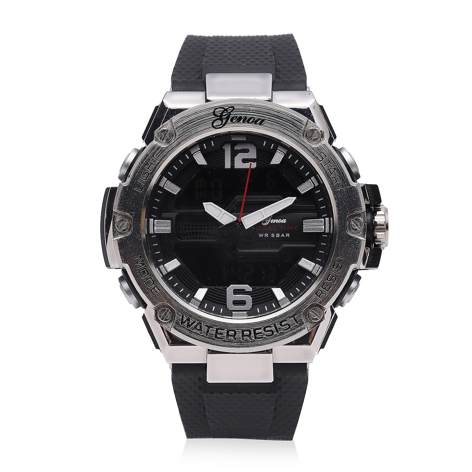 GENOA Japanese and Electronic Movement 5 ATM Water Resistant Watch with Stainless Steel Back and Black Faux Leather Strap - Black 6484785 0