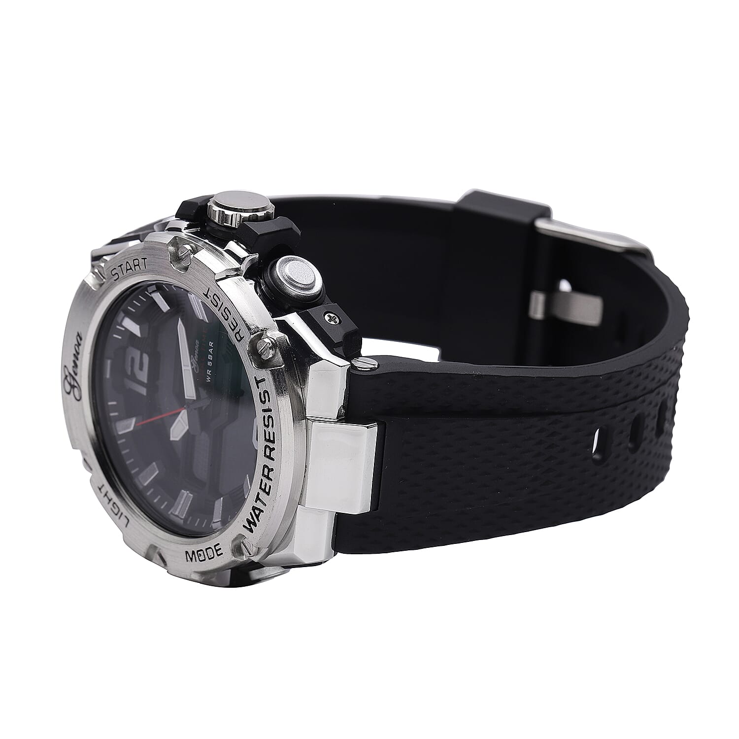 GENOA Japanese and Electronic Movement 5 ATM Water Resistant Watch with Stainless Steel Back and Black Faux Leather Strap - Black 6484785 3