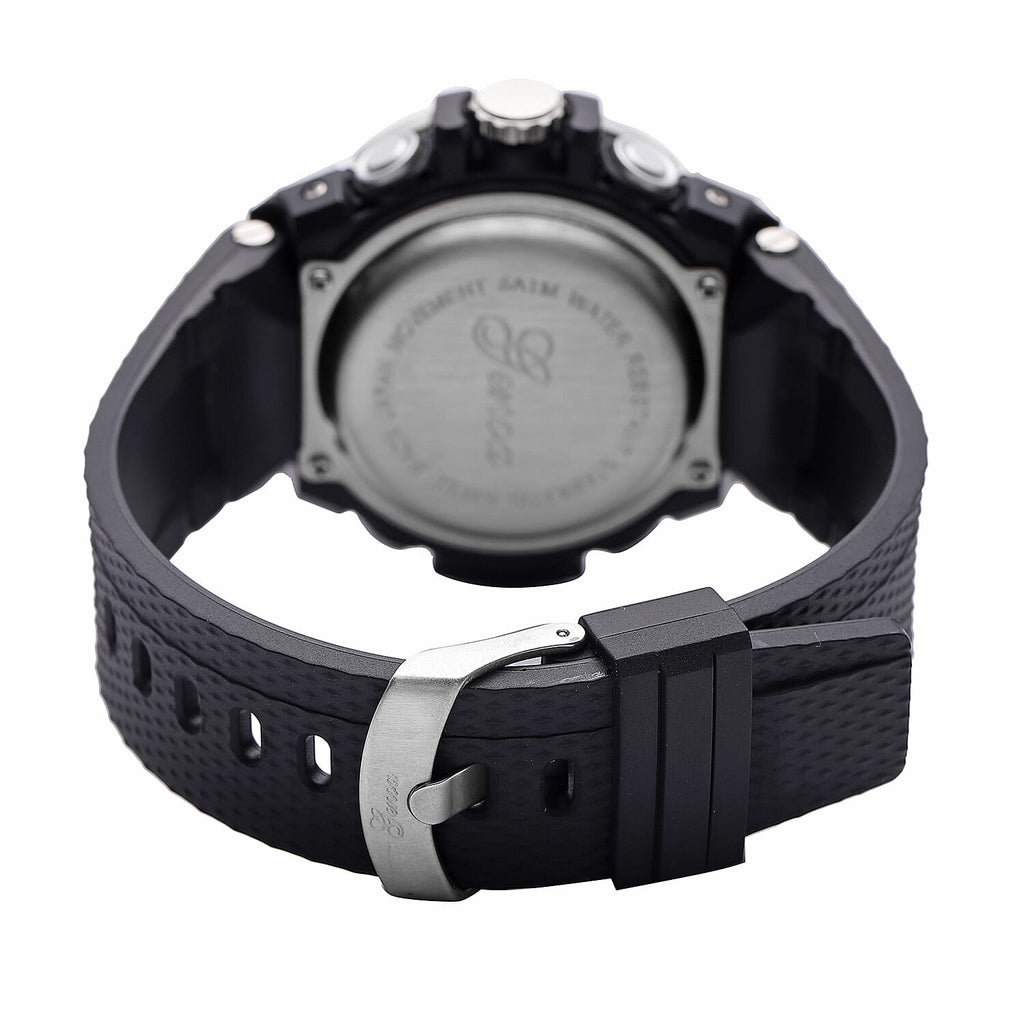 GENOA Japanese and Electronic Movement 5 ATM Water Resistant Watch with Stainless Steel Back and Black TPU Strap - Black